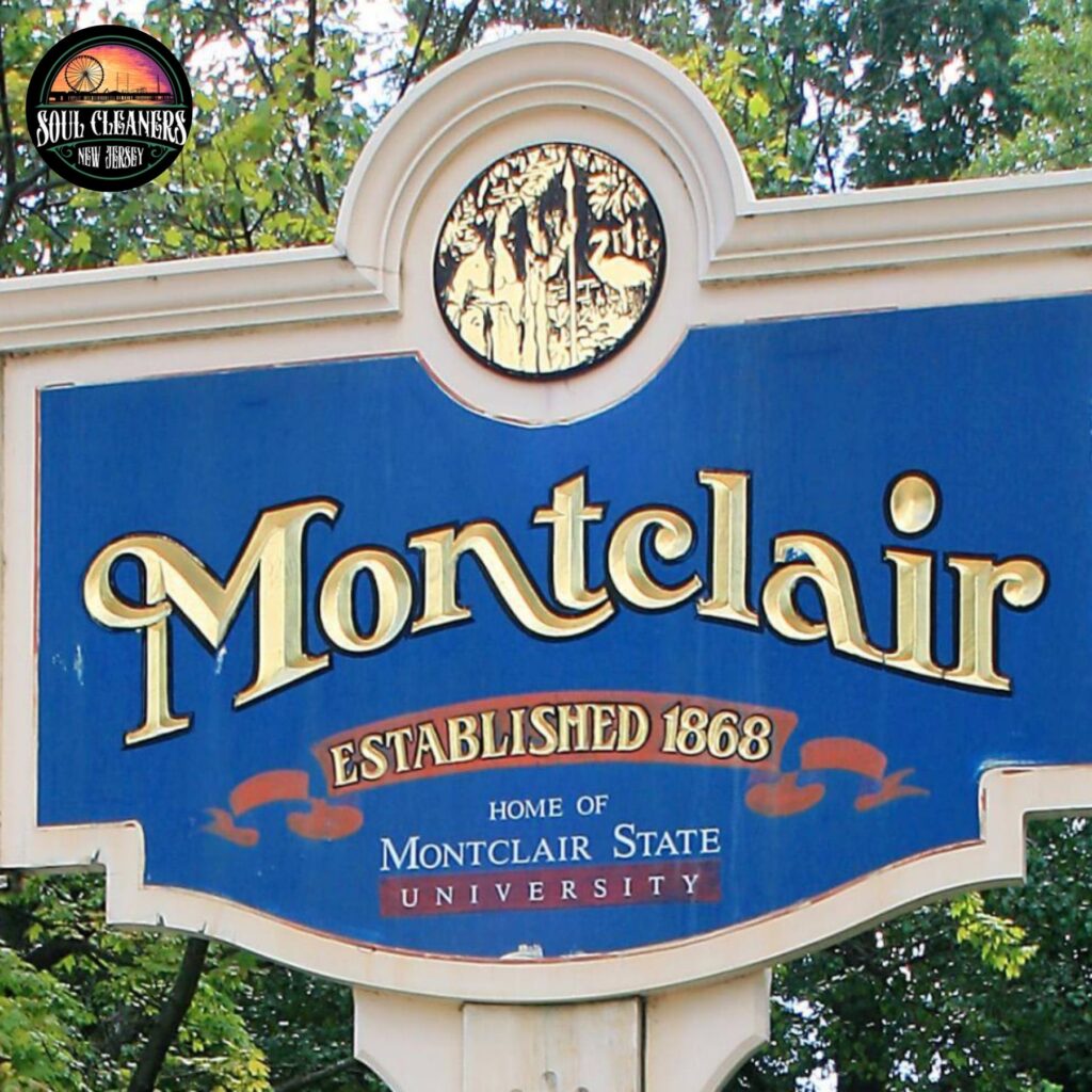 Soul Cleaners New Jersey service areas signboard showing about Montclair